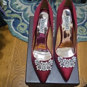 Badgley Mischka Burgundy Heels with Crystal Accents